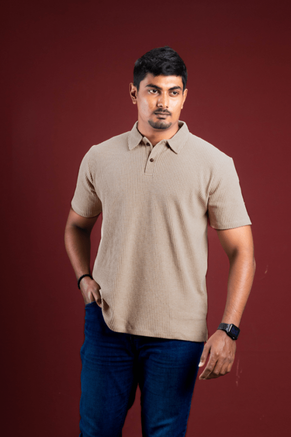 Desert Knitted Men's Polo T-shirt - Image 3