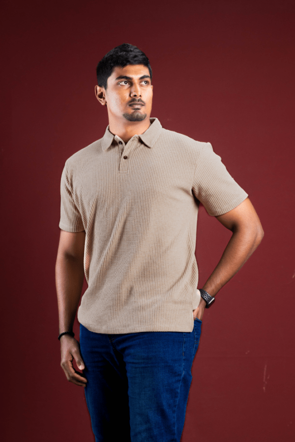 Desert Knitted Men's Polo T-shirt - Image 2